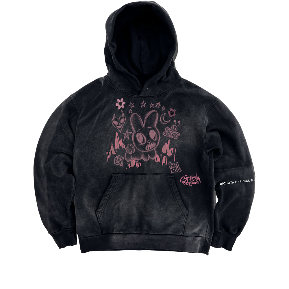 Bichota Season Bunny Washed Black Hoodie front