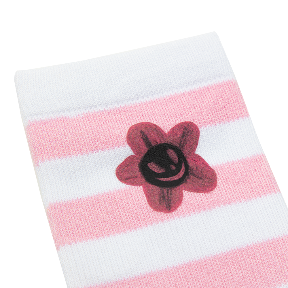 Striped White/Pink Crew Socks (High Socks) Detail 2 