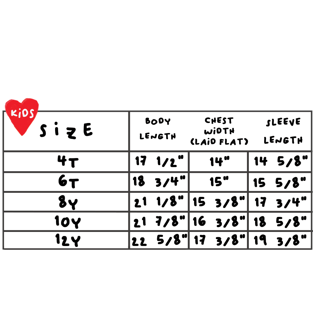 Kids Multicolor Top Size chart